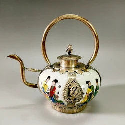 Exquisite Chinese Classical ancient beauties of Dream of the Red Tibetan silver ceramic teapot porcelain decorative teapot