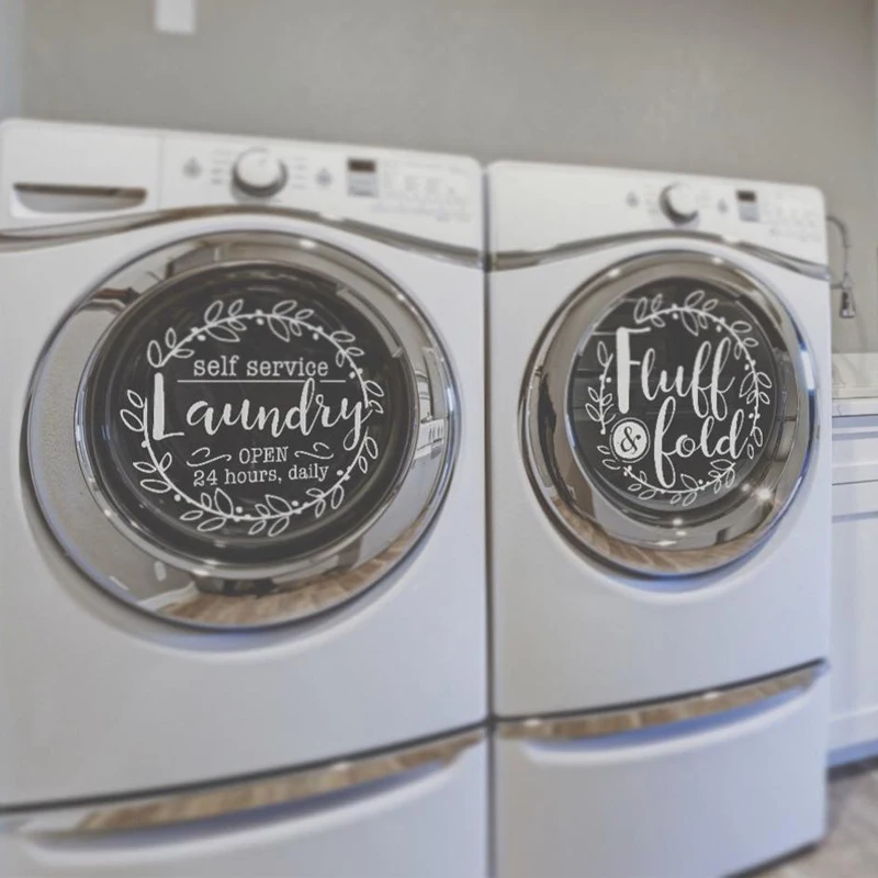 Laundry Room Decor Self Service Laundry Fluff & Fold Vinyl Sticker Set, 13.5