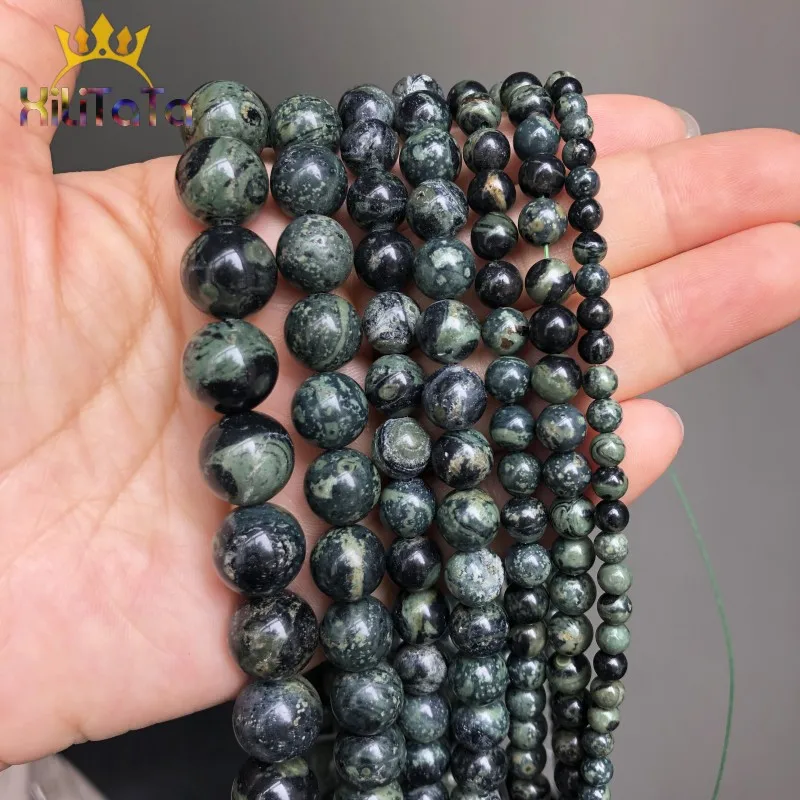 Natural Stone Green Malachite Kambaba Round Loose Beads For Jewelry Making DIY Bracelet Earrings Accessories 15'' 4/6/8/10/12mm