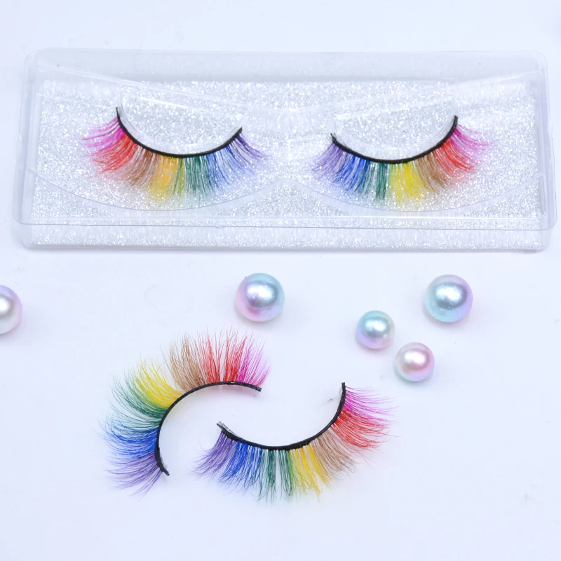 OKAYLASH 2021 Newest 7 Colors Rainbow Eyelashes Princess Cilia Real Mink Fluffy Colored False Lashes for Halloween Party Cosplay