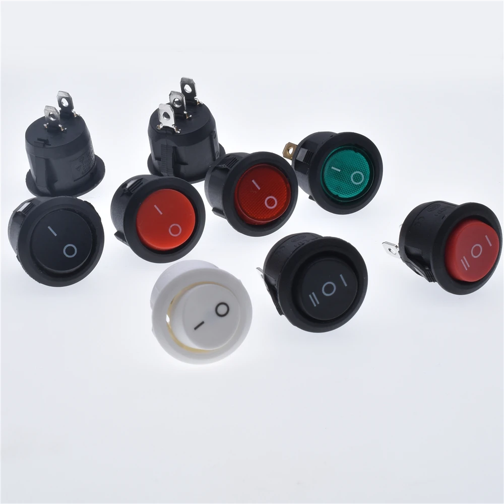 5pcs KCD1 Round 3 Pin With light SPST 3 Position ON/OFF 2 Position Rocker Boat Switch 6A 220V 10A 125V Round Rocker Dot Boat LED