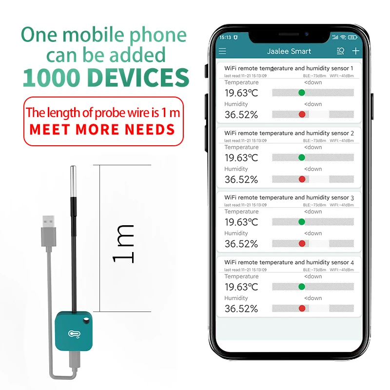 Imagem -02 - Usb Sensor de Temperatura Sonda Monitoramento Energia Alarme wi fi Termômetro Higrômetro Registrador Dados Alerting Detector para App wi fi