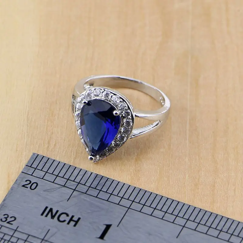 Water Drop 925 Sterling Silver Ring Blue Cubic Zirconia White CZ For Women Anniversary Wedding/Engagement/Party/Gifts Ring