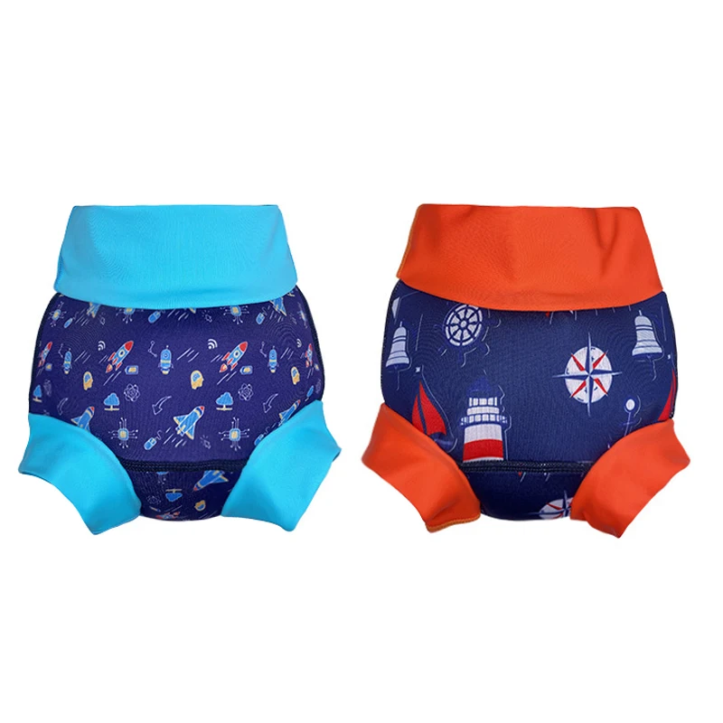 Happyflute New Swimming Trunks Swimming Pool Training High Waist Pants Cartoon Printed Baby Swimming Diapers Wholesale