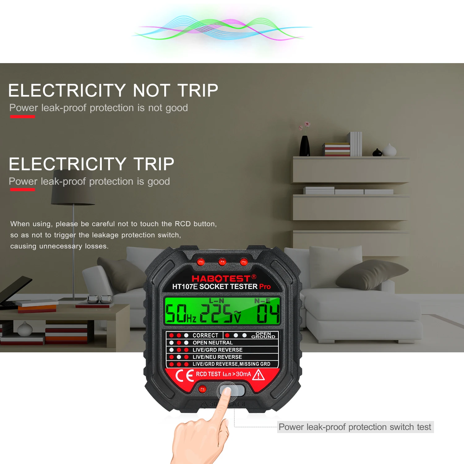 HABOTES GFCI Outlet Tester napięcie 90-250V miernik do gniazdka automatyczne elektryczne obwód polaryzacji czujnik napięcia Breaker Finder