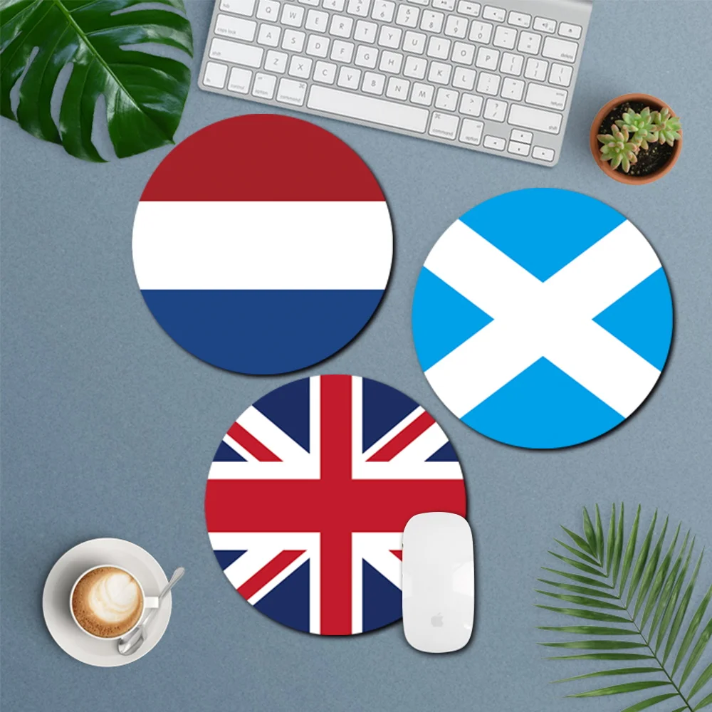 

National Flag Pattern Laptop PC Mouse Pad Table Mat Circular Mouse Pad Creative Personality Mouse Pad Leather Non-Slip Mousepads