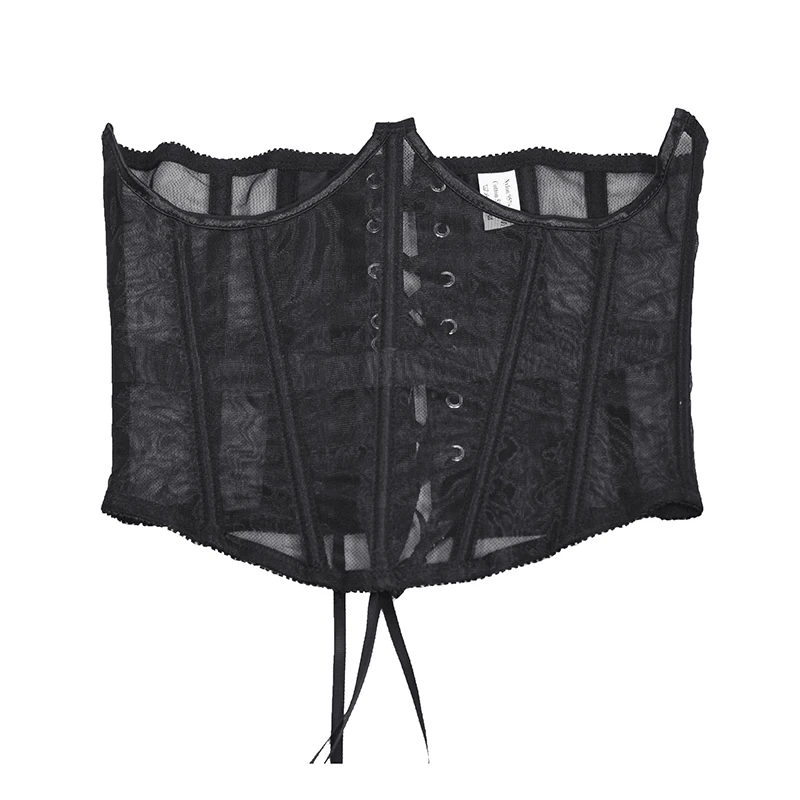 Beaushare Women Waist Trainer Sexy Black Mesh Corset Goth Vintage Slim Body Belts Streetwear See Through Corset