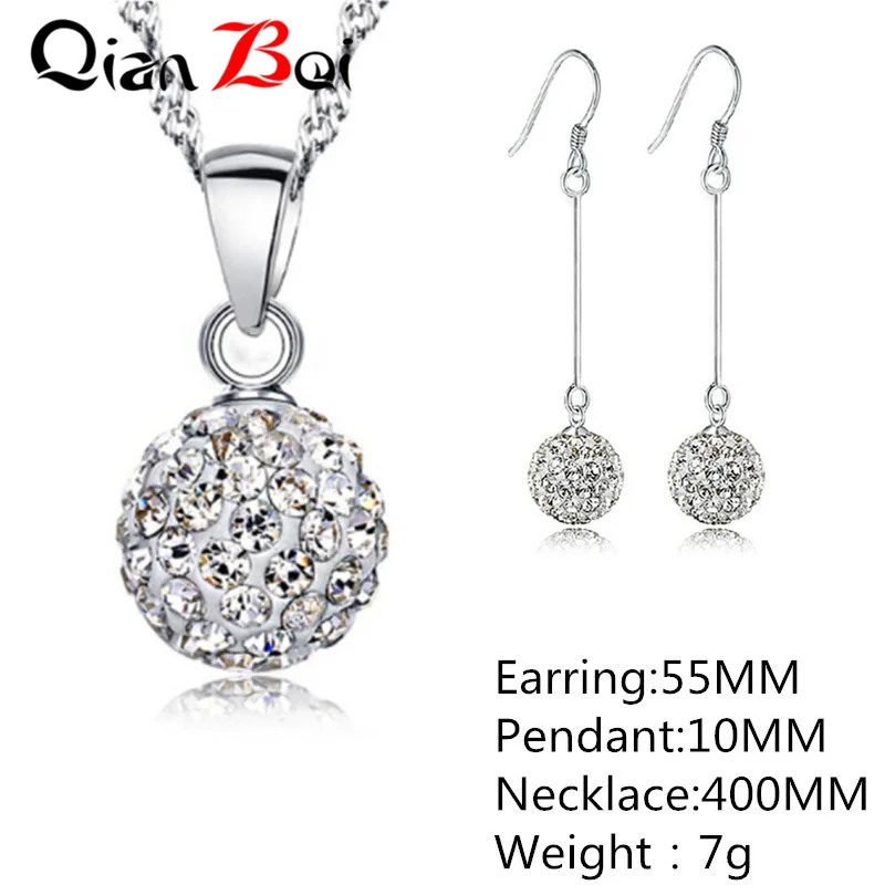 QianBei-Ball Crystal Earring Pendant Necklace for Women, Jewelry Sets, New Arrival