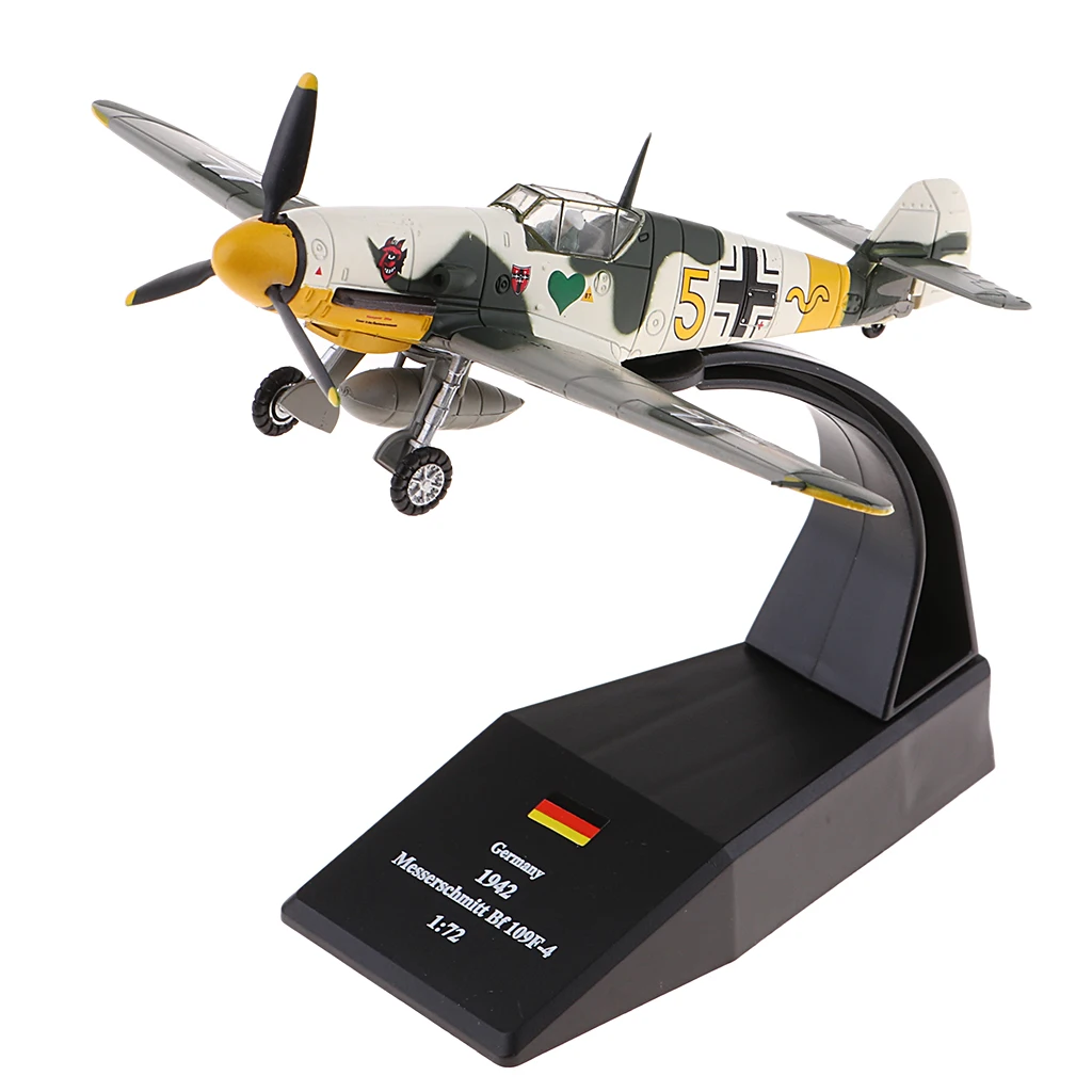 1/72 Scale Bf-109 / Me-109 Fighter Attack Plane Display Model - Metal Mini Military Aircraft with Stand