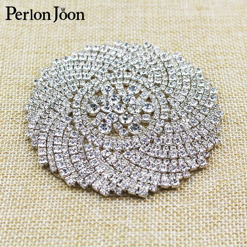 3.35 inch DIY Rhinestone Patches round flower Crystal applique decoration Hot-fix the clothes Accessories TJ 036