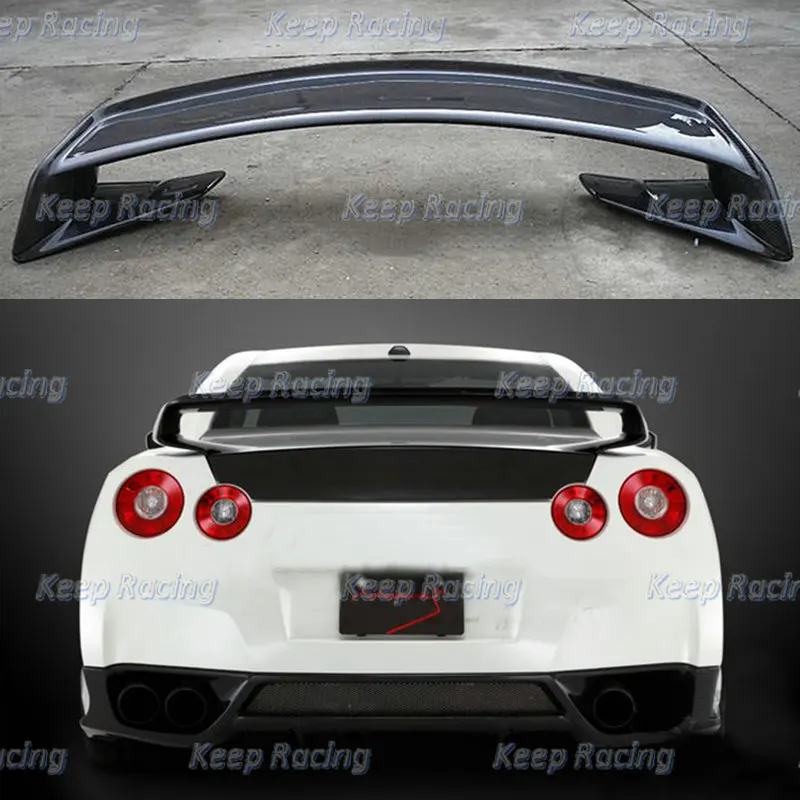 For Nissan R35 GTR Mine Style Carbon Fiber Rear Spoiler With Base Glossy Trunk Wing Fibre Boot Lid Splitter Lip Tuning Body Kit