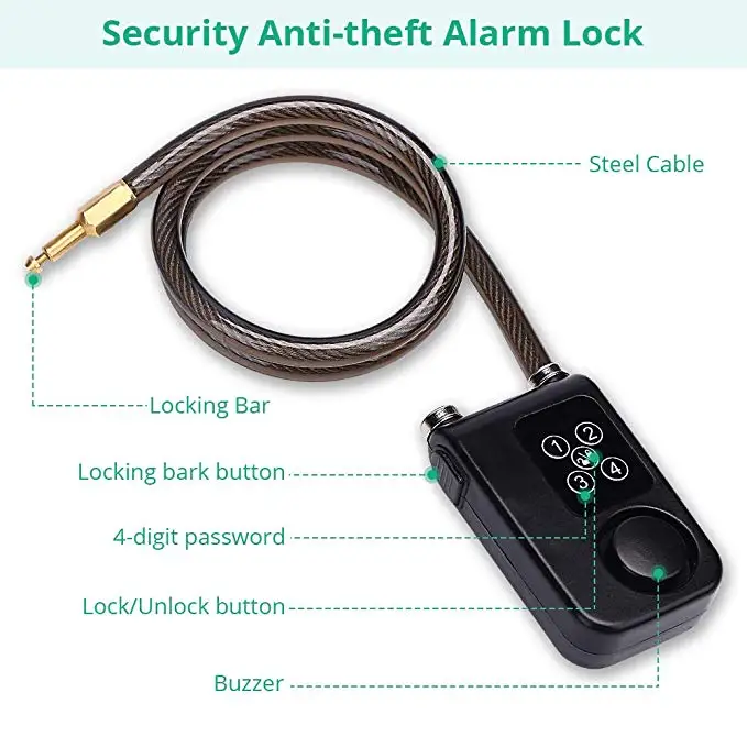 Bike Alarm Lock with Remote Universal Security Alarm Lock Anti-Theft Vibration Alarm for Bicycle Motorcycle Door Gate Lock