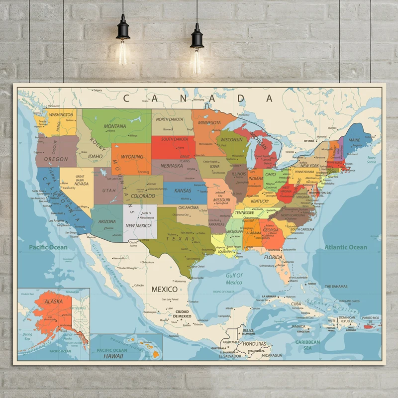 New USA stati uniti mappa dimensioni Poster decorazione murale grande mappa degli stati uniti 80x60cm versione inglese