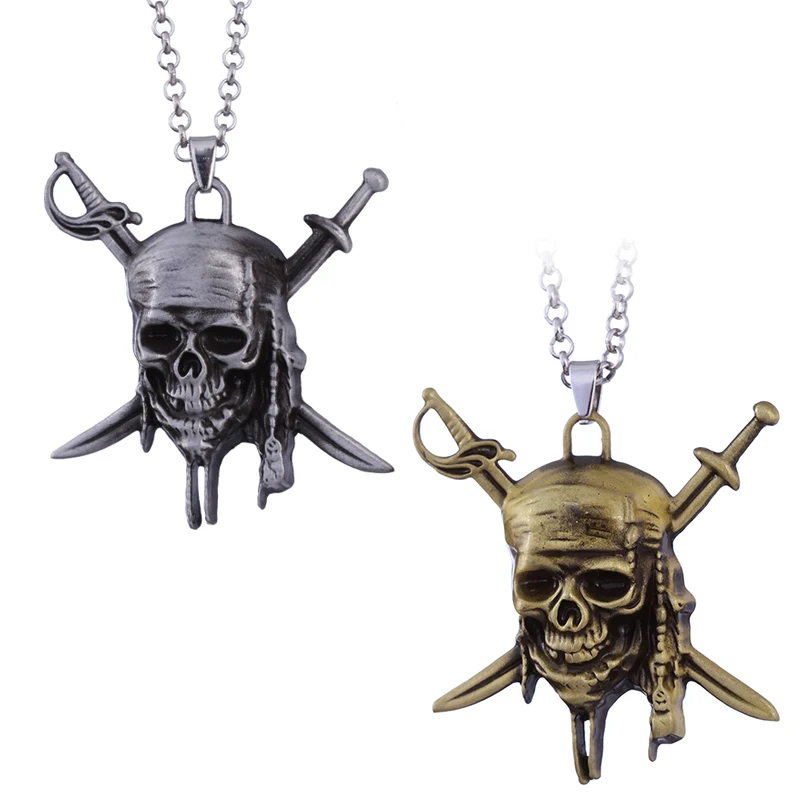 20pcs/lot Vintage Charm Pirates Of The Caribbean Necklace Jack Sparrow's Skull Pendant Necklace Jewelry For Men Women Gifts