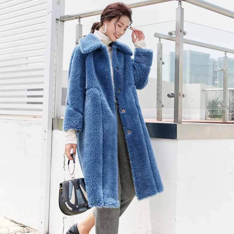 

women's faux fur coats long teddy bear coat ladies clothing overcoat plus size blue wool blends 2019 autumn winter free ship