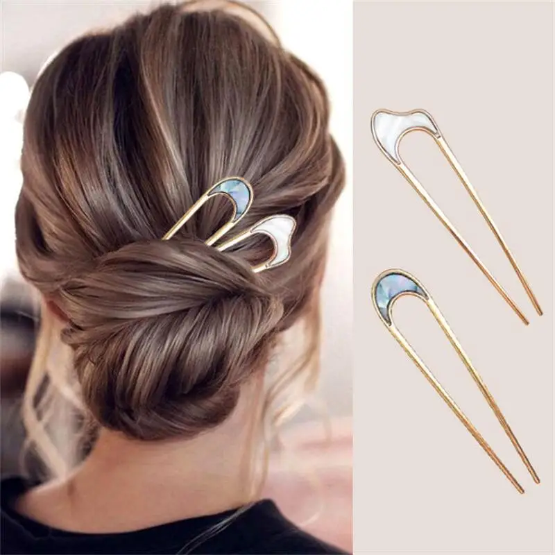 Japan Hair Sticks Women Hairclip Simplicity Colorful U Shape Girls Hairpins Metal Hair Bun Clip Hair Accessories Headwear New