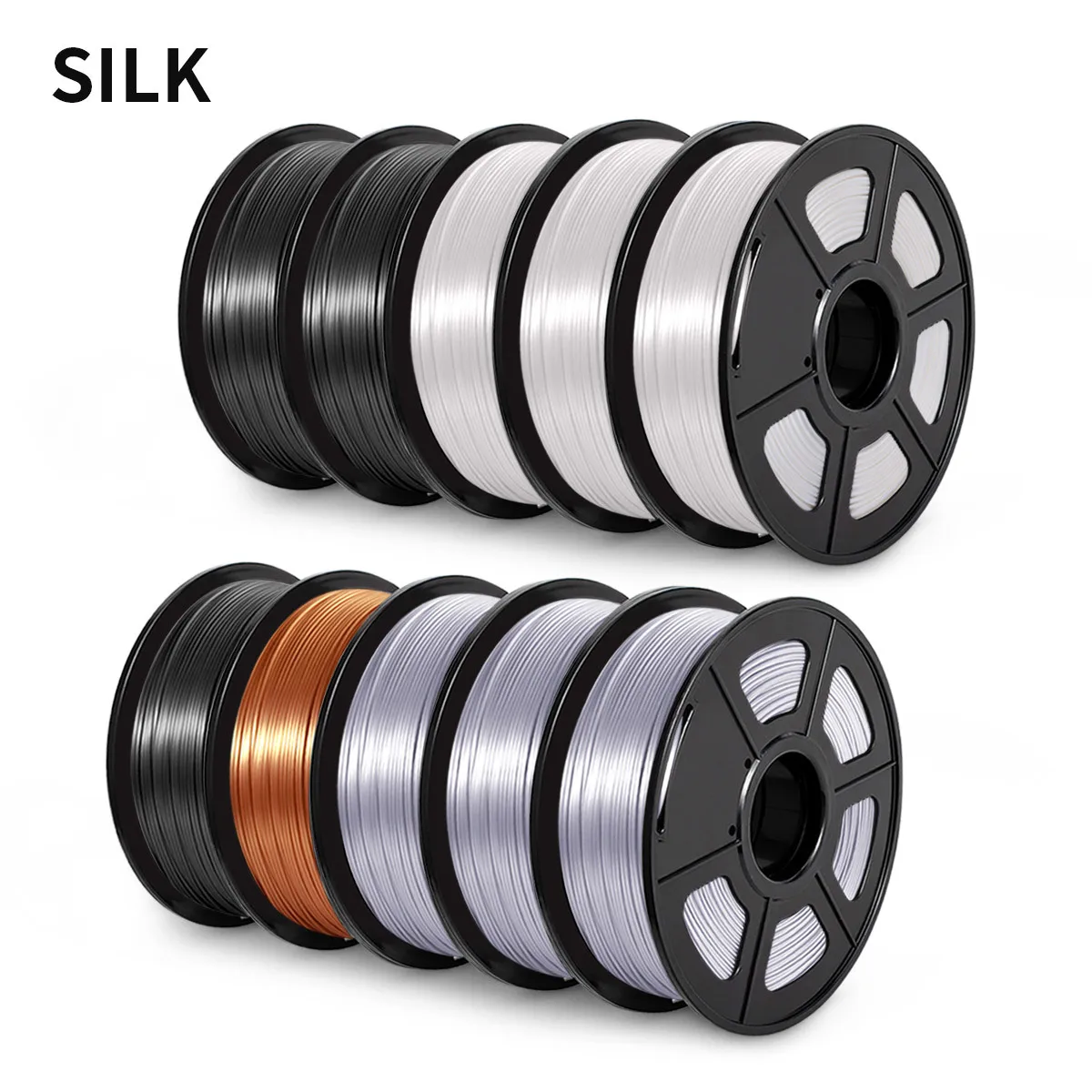 SUNLU SILK PLA+ Filaments 10 Rolls 3D Filament Samples1KG/roll 1.75mm 50 times tougher than PLA on the market