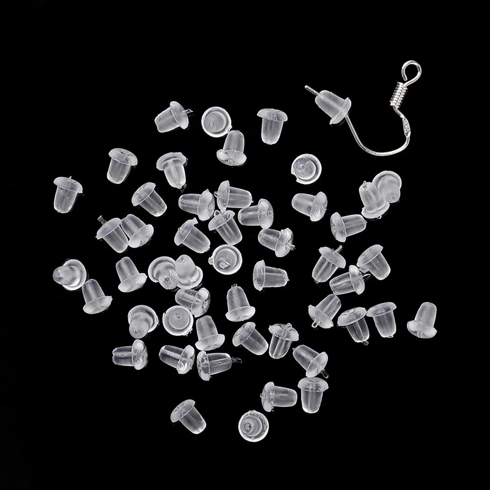 200pcs/lot Bullet Earring Plug Transparent Soft Silicone Rubber Earring Back Stopper for DIY Jewelry Making Findings Supplies