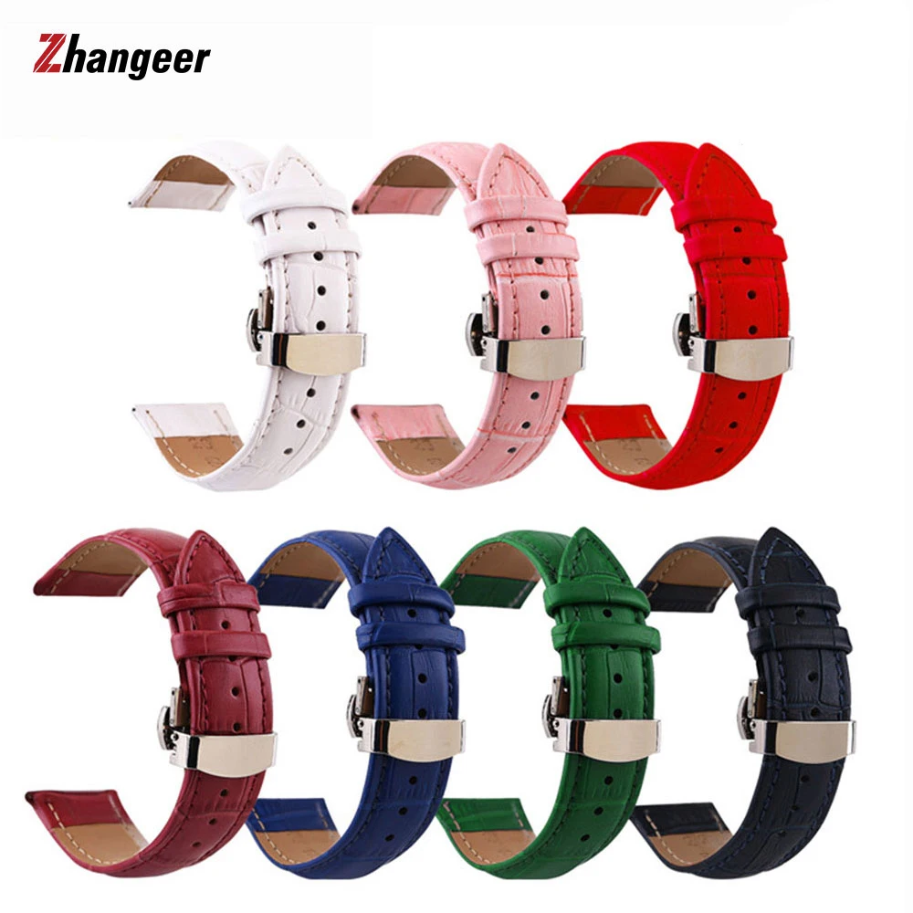 12/13/14/15/16/17/18mm 20 21 22 24mm Geunine Leather Watchband Strap Double Press Automatic Butterfly Buckle Bamboo Knot Bands