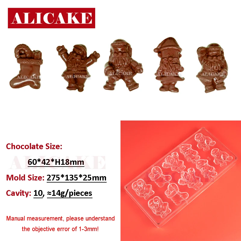 Christmas Polycarbonate Chocolate Molds for Santa Claus Bells Gift Mould Bonbons Bakery Confectionery Baking Pastry Tools