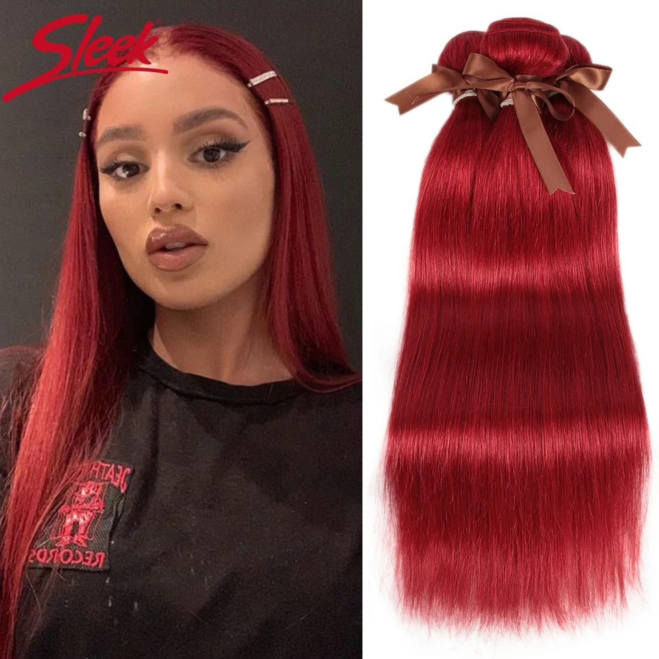 Sleek Red Human Hair Bundles 30 Inch Colored Remy Brazilian Hair Extensions Blonde Burgundy Colored Single Bundles Wholesale