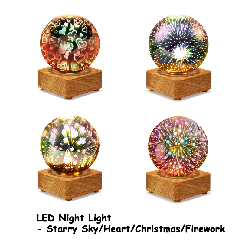 Luz de noche con cielo estrellado, estrella, corazón, ambiente colorido, múltiples USB, lámpara de mesa de escritorio, bola, decoración del