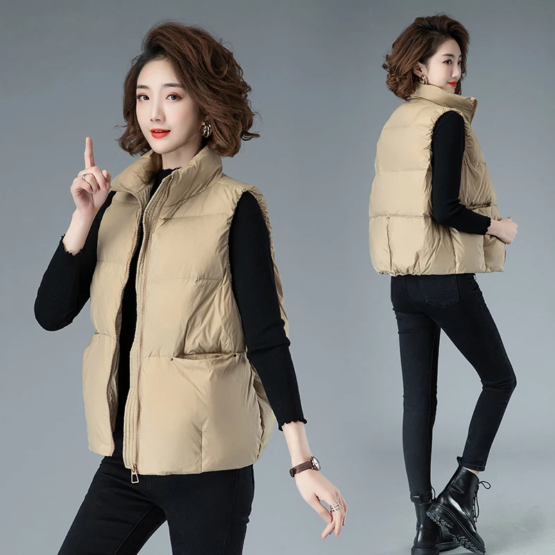 Winter Down Vest Women Short Vest Windbreaker Lightweight Body Warmer Waistcoat Female White Duck Down Coat Sleeveles Jacket New