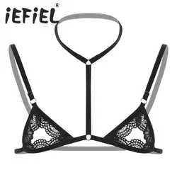 Mens Erotic Sissy Underwear Bra Lace Lingerie Halter Neck Adjustable Spaghetti Straps Wire-free Unlined Mini Bra Tops Sexy Bra