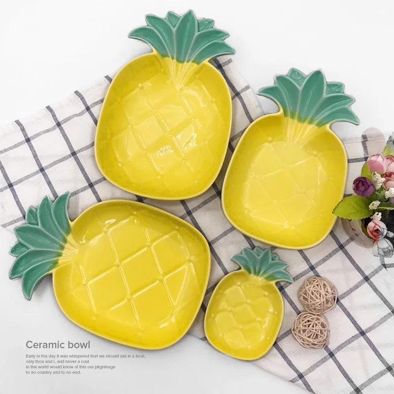 Novelty Cute Avocado pineapple Shape Ceramic Fruit Salad Plate Snack Dish Nordic Creative Breakfast Cereal Dessert Plate