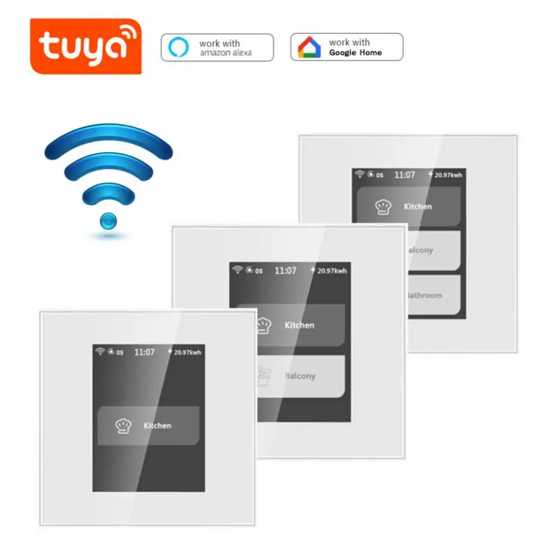 

Tuya Wifi LCD Smart Wall Light Switch Power Consumption Smart Switch 4 In 1 Home Switch Accessories Work With Alexa Home