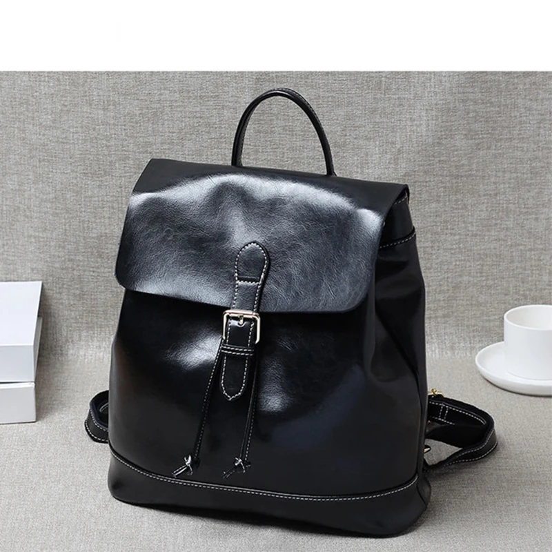 Korean Style Fashion Backpacks Solid Color Genuine Leather Softback Cover Flap Bags Lady Casual Versatile Shoulder Bag Mochilas