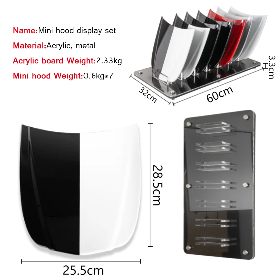 7 in 1 Car Hood Display Kit with Holder, 7pcs Mini Bonnet Demo Models for PPF Vinyl Wrap, Waxing & Coating Testing JGZB