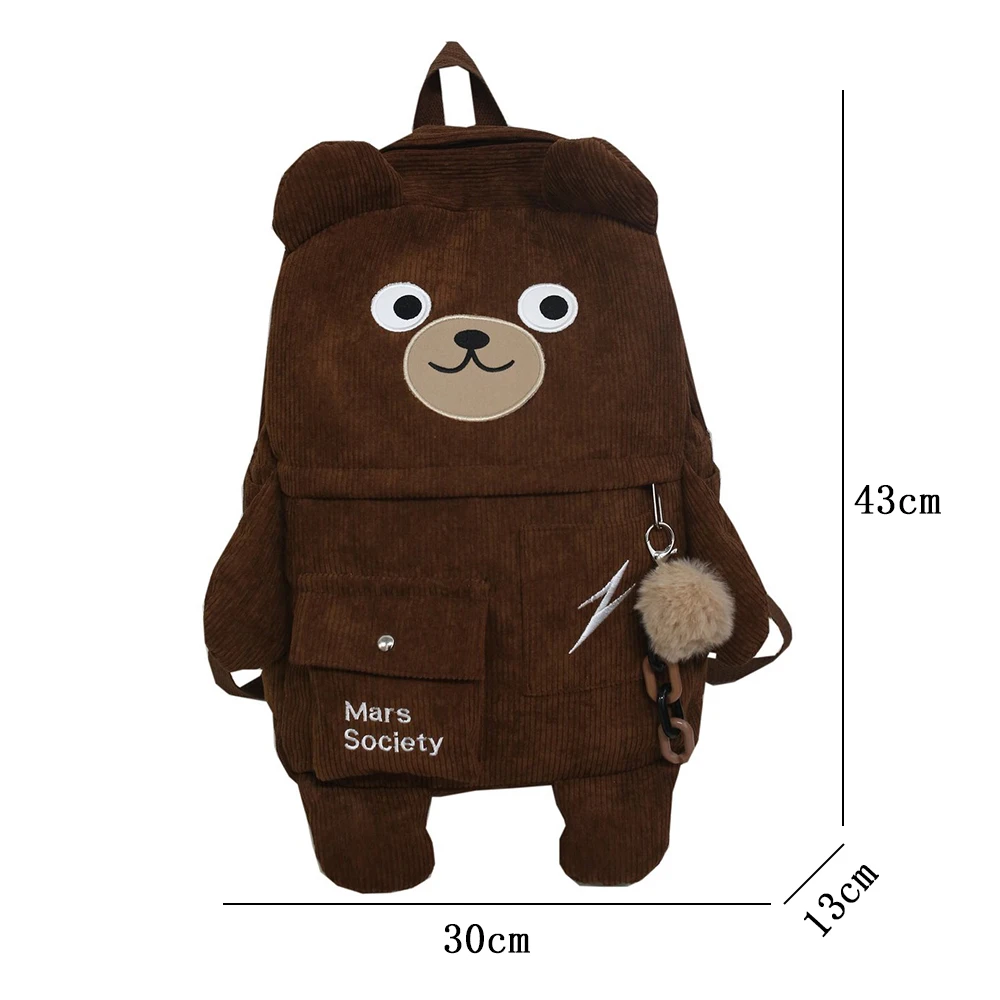 Kawaii Corduroy Bear Backpacks for Cute Women Multi-pockets School Bags Large Capacity Backpack Teenage Girls School Bag Female