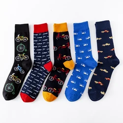 MODA MULAYA Happy Socks Men Women Bicycle Motorcycle Helicopter Breathable Comfortable Funny Socks Colorful Medium Tube Cotton