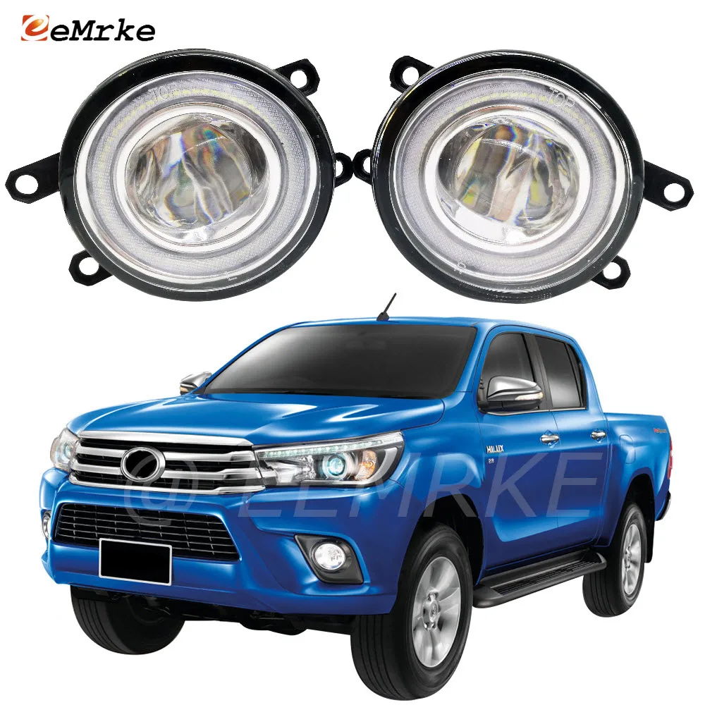 

Pair LED Cut-Line Lens Fog Lights Lamp Angel Eye DRL Daytime Running Lights for Toyota Hilux Vigo AN120 AN130 2015 2016 2017