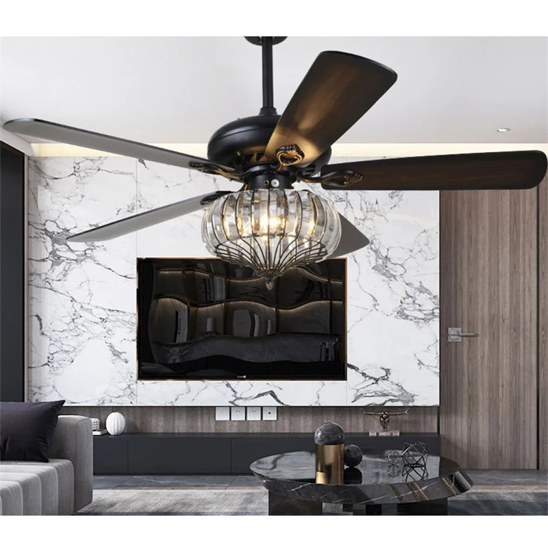 AOSONG Contemporary LED Fan Ceiling Lamp With Remote Control Black Crystal Lighting For Home Dining Room Bedroom Restaurant