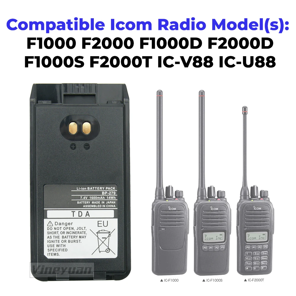 2 uds BP-279 batería de iones de litio de repuesto para Radios ICOM IC-F1000 IC-F1000D IC-F1000S IC-F2000 IC-F2000D IC-F2000S IC-A16 IC-A16S