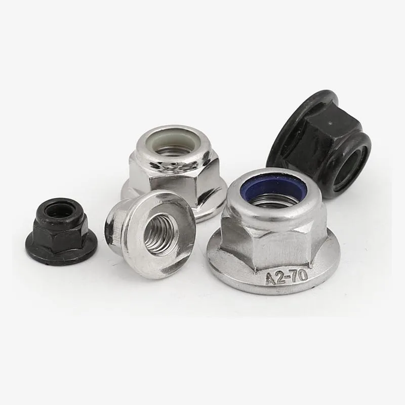 2/10X Black Carbon 304 A2-70 Stainless Steel Hex Flange Nylon Insert Lock Nut M3 M4 M5 M6 M8 M10 M12 Self-locking Nylock Locknut