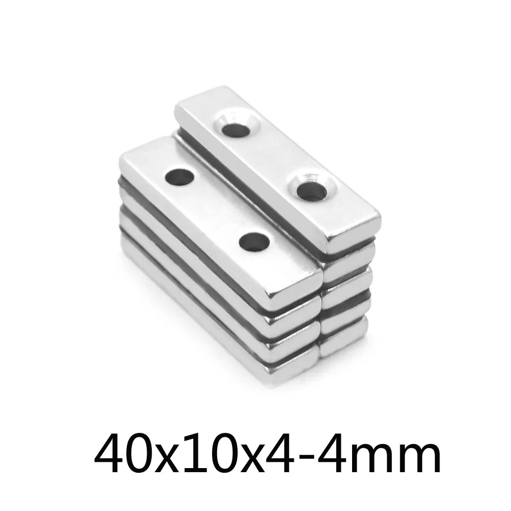 2~20PCS 40x10x4-4Strong Block Magnetic magnet 40x10x4 mm two Holes 4mm Neodymium Magnet sheet 40mm x 10mm Permanent NdFeB Magnet