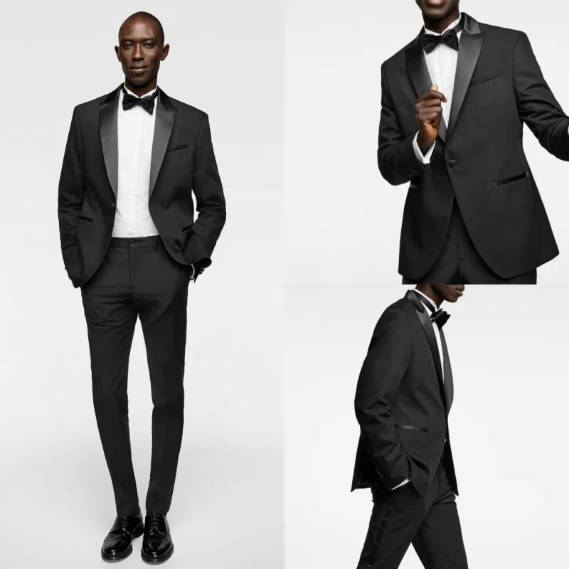 Classic Wedding Men Black Tuxedos Peaked Lapel Blazer Handsome Custom Made Groomsmen Party Suits 1 Piece Set