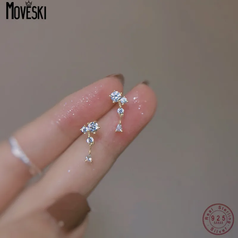 

MOVESKI Korea Shiny Temperament Zircon Small Earrings for Women 925 Sterling Silver Gold Plated Ear Jewelry Gift