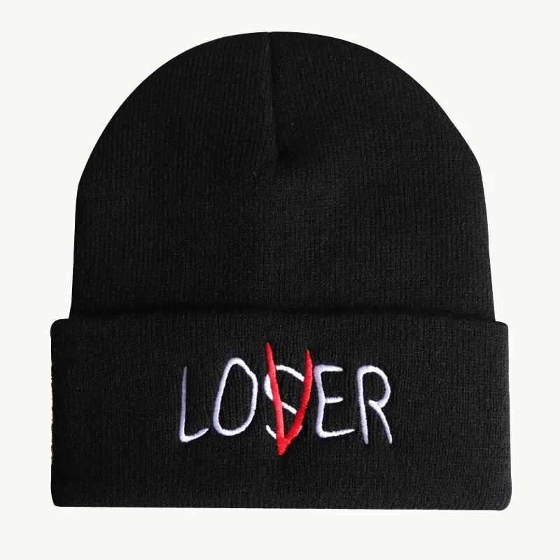 Creative Winter Cold Weather Pink Red Acrylic Knitted Loser Lover Word Letter Embroidery Knit Couple Lovers Gift Beanie Cap Hat