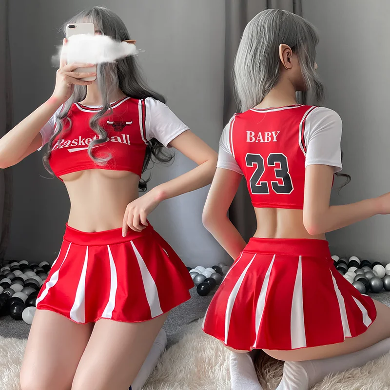 Contrast Underwear Sexy Lingerie Dynamic Football Baby Split Cheerleading Uniform Role Play Schoolgirl Pleated Mini Skirt Suit