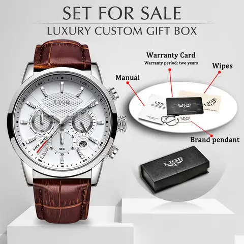 Luxury Men’s Quartz Watch with Leather Strap LIGE
