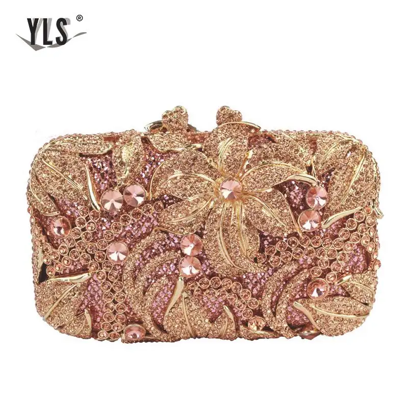 Luxury Crystal Women Clutch 3D Flower Party Evening Bags Purse Ladies Pink Silver Gold Diamond Handbag For Wedding 12 Color