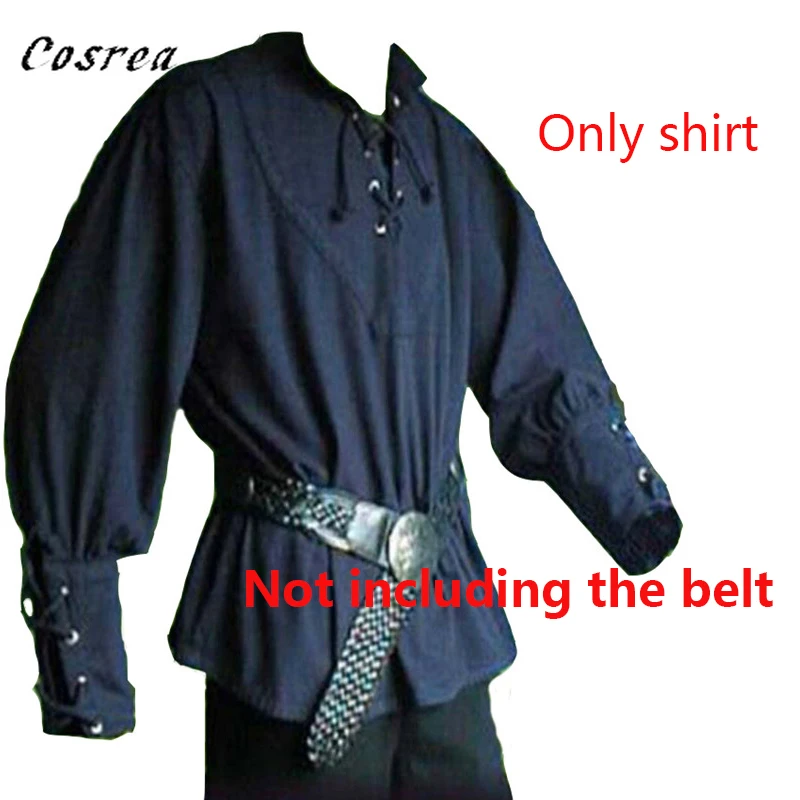 Camisa de manga longa retro renascentista medieval masculina, bandagem tops, camisa de dia das bruxas cavaleiro senhorio, traje vintage, blusa,