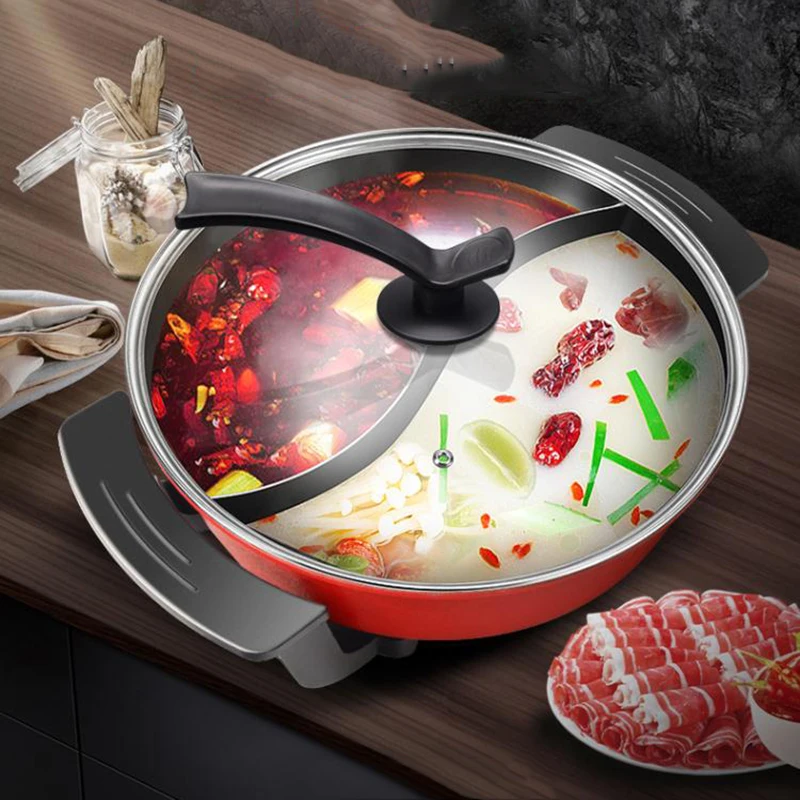 Electric Mandarin Duck Nonstick Hot Pot Divided Barbecue Integrated Hotpot Shabu Soup Round Chafing Dish Chinese Fondue Cookware