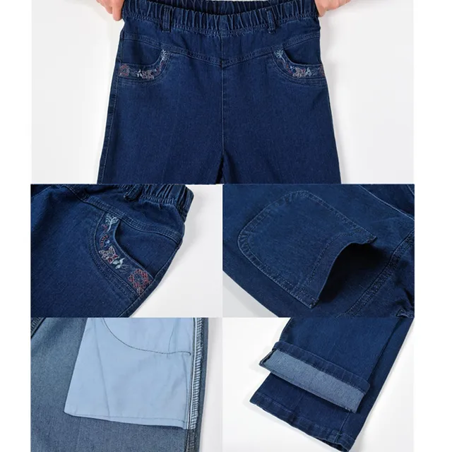 Middle-aged Mother Jeans 2025 Autumn Loose High waist Black Stretch Straight leg pants Pocket Embroidery Casual Denim Trousers 5