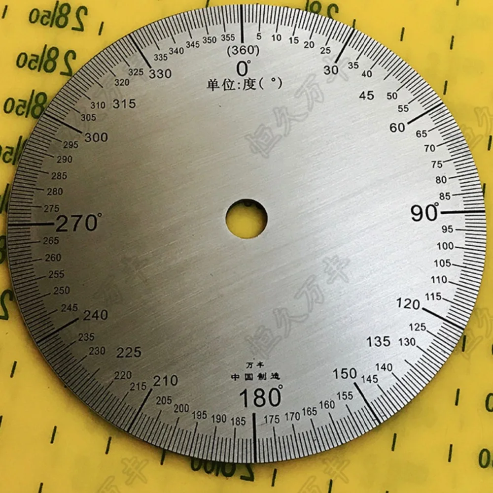 

Diameter:90mm inner hole:8mm thickness:2mm 360 degree Stainless steel dial scale disc