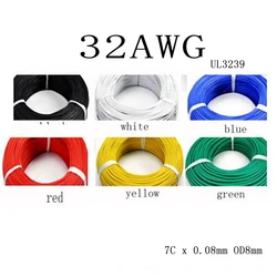 10Meters/lot 32AWG Flexible Silicone Wire RC Cable 7/0.08TS Outer Diameter 0.8mm UL3239